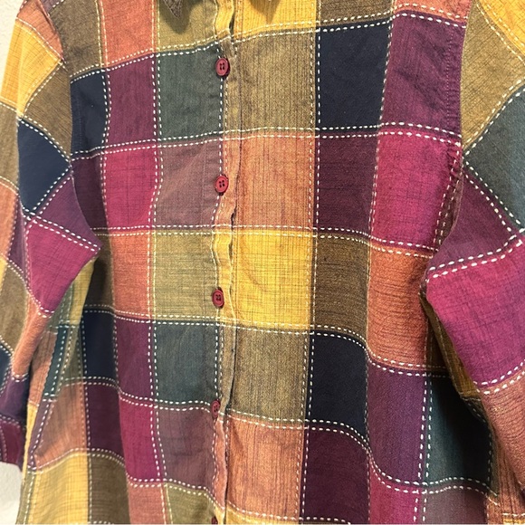 Cabin Creek Cotton Multicolor Color Block Button Down Shirt - Picture 5 of 8